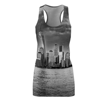 City Skyline Racerback Dress — Black & White New York Waterfront Print