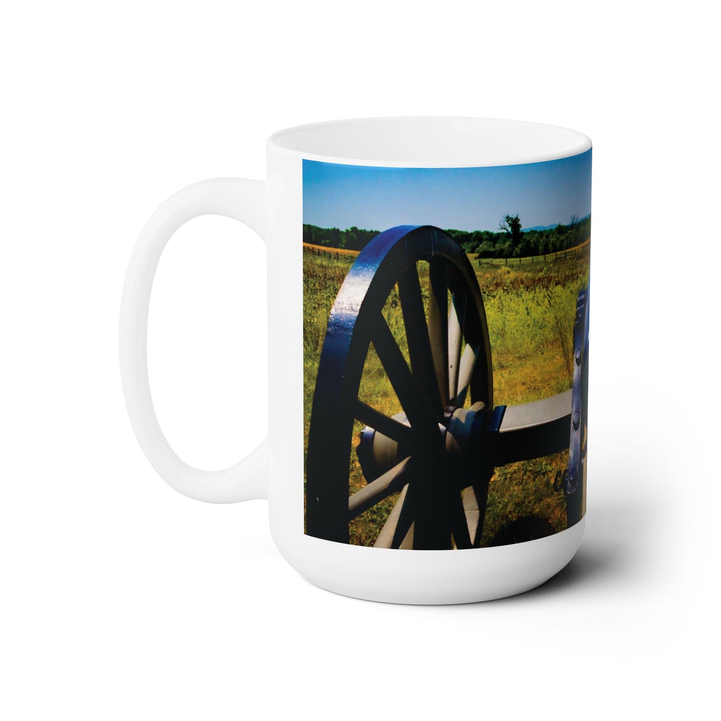 Elegant 15oz Ceramic Coffe Mug Printed with a Gettysburg Battle Field Cannon.