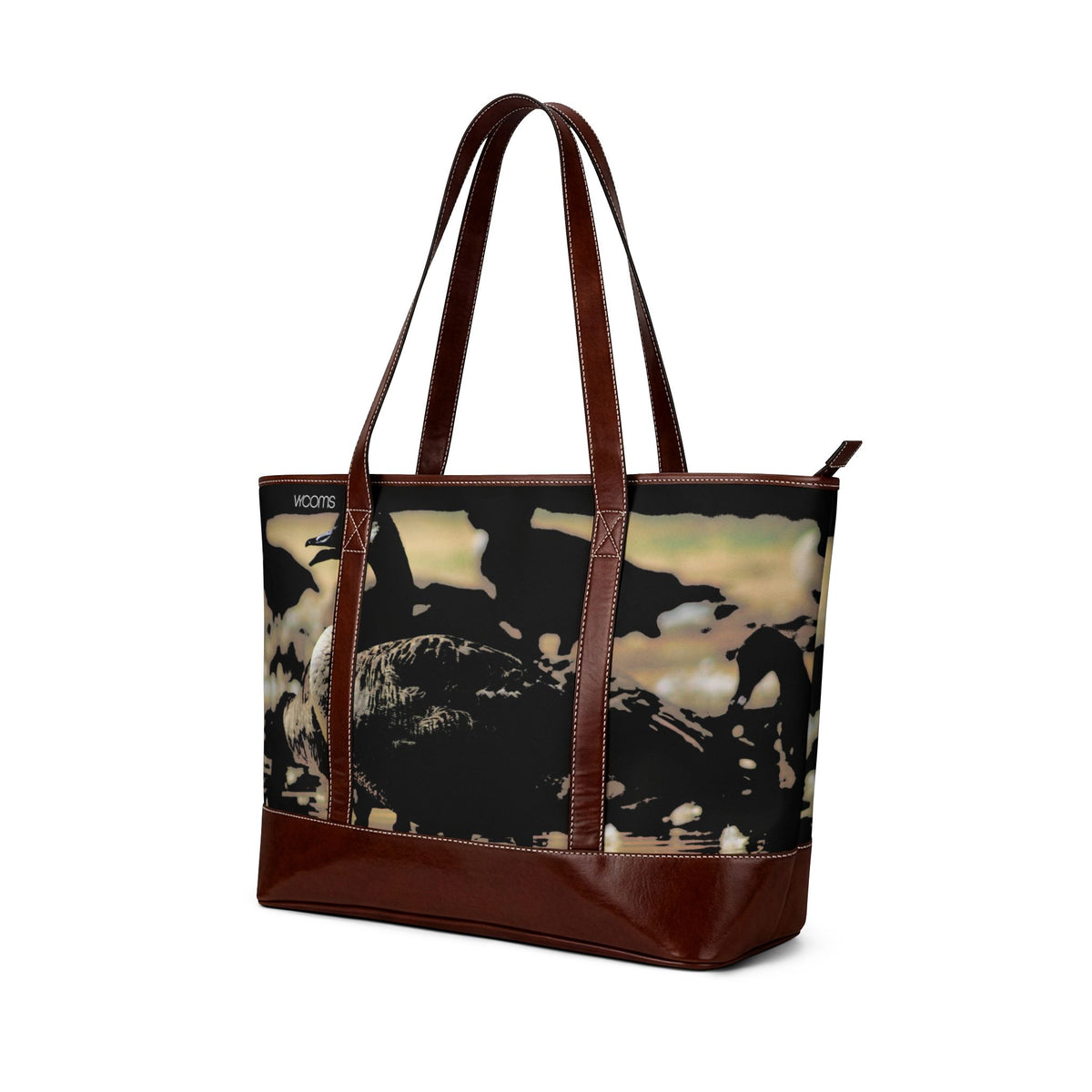 Vintage Noir Floral Tote Bag — Chic Leather-Trimmed Everyday Handbag