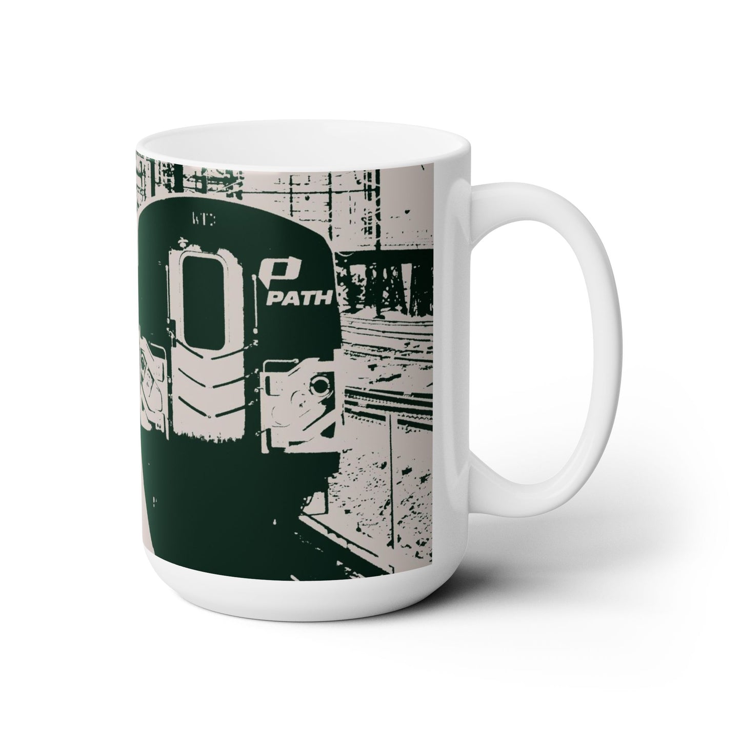 Elegant 15oz Ceramic Coffee Mug printed with a beautiful train image.