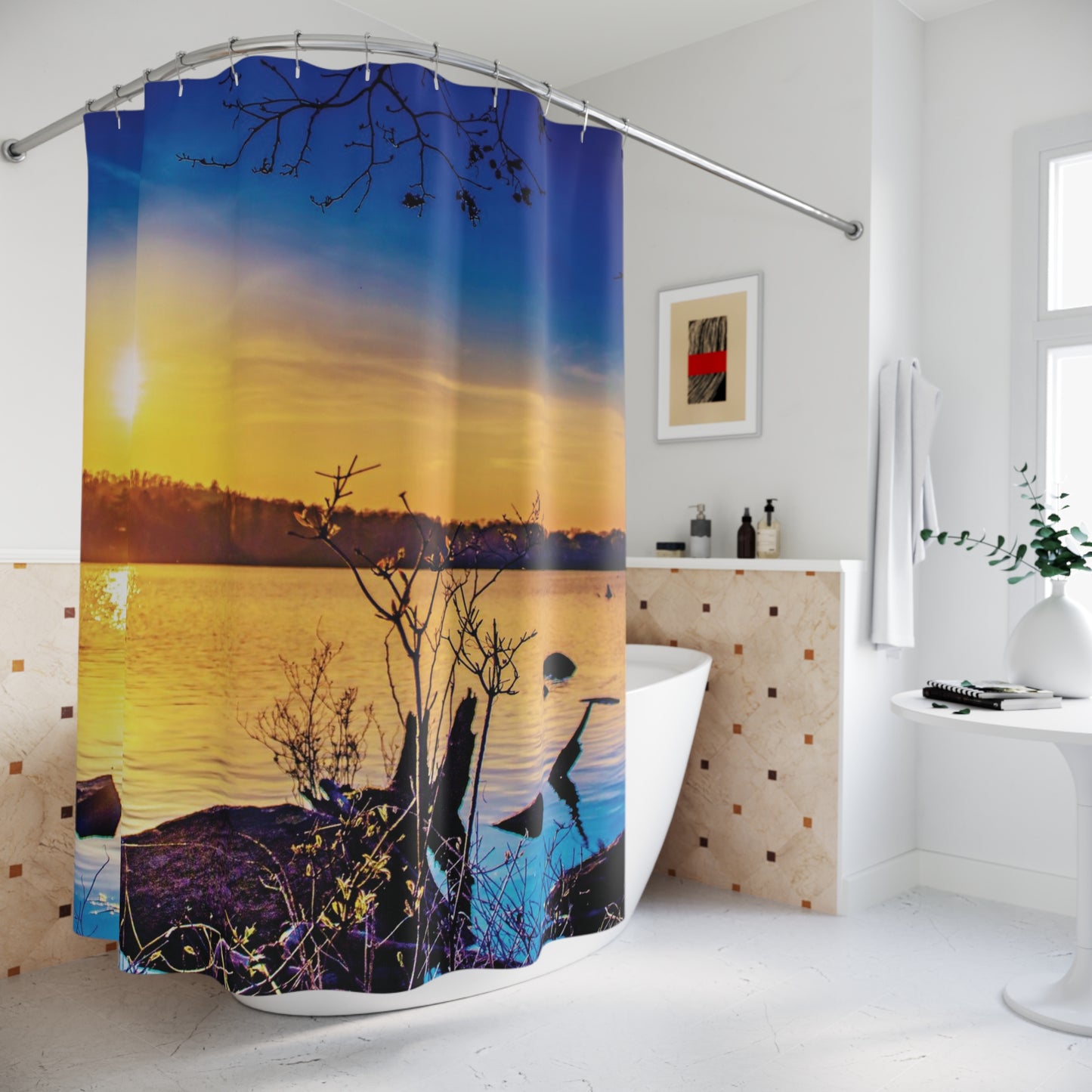 Shower Curtain Printed With Exclusive, High-Res, Full Color Beautiful Image.
