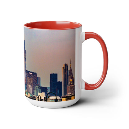 Two Tone 15oz Ceramic,  Coffee Mug, Printed with a High-Res Elegant Image of  New  York City View.