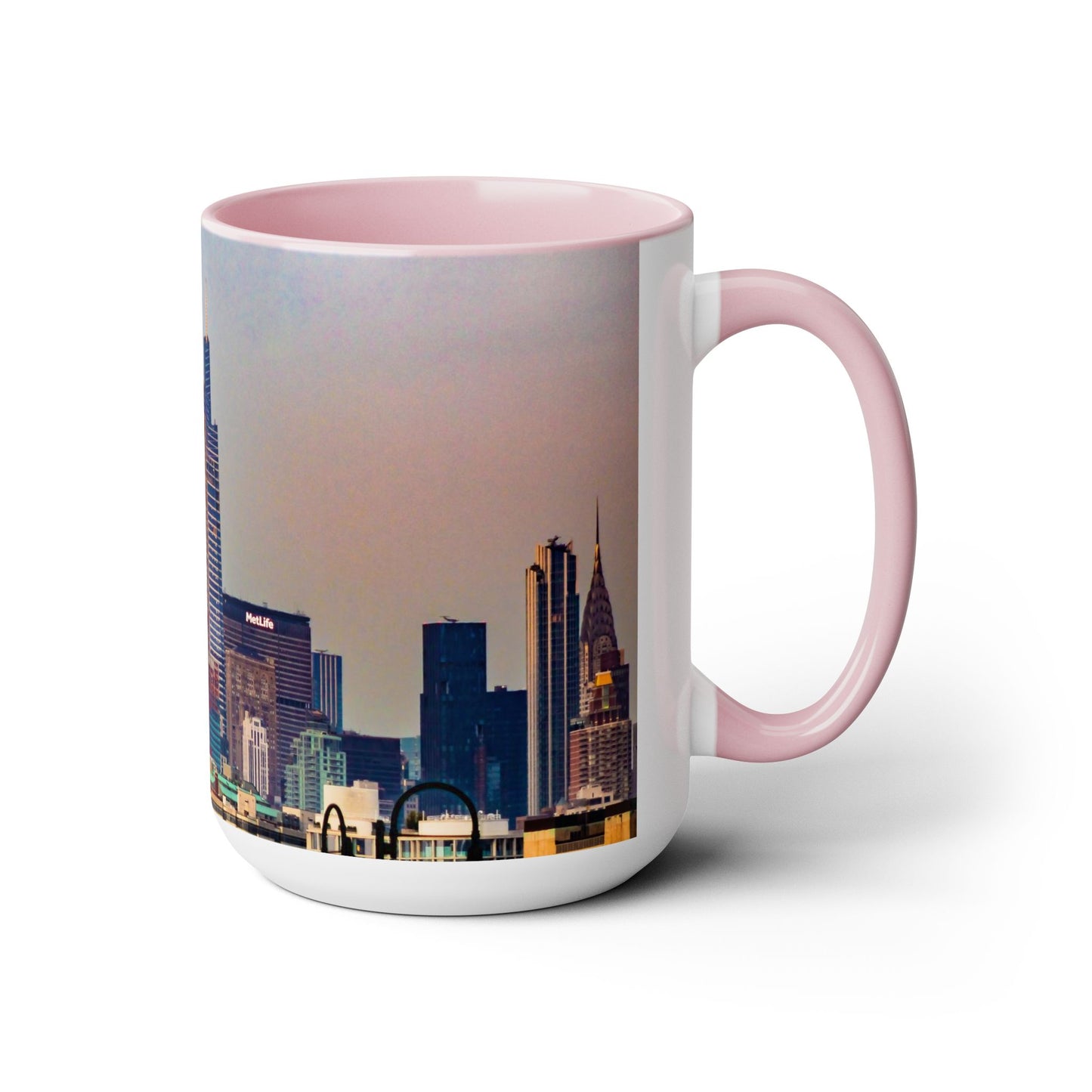 Two Tone 15oz Ceramic,  Coffee Mug, Printed with a High-Res Elegant Image of  New  York City View.
