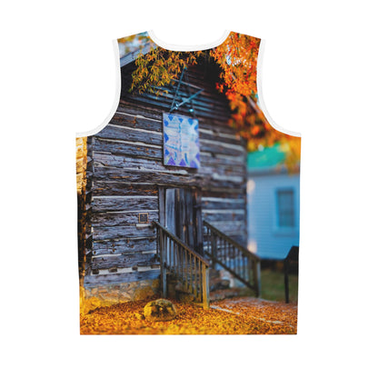 Camiseta de baloncesto con foto de granero rústico – Cabaña rural de otoño