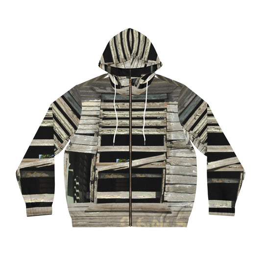 Rustic Weathered Wood Window Full-Zip Hoodie