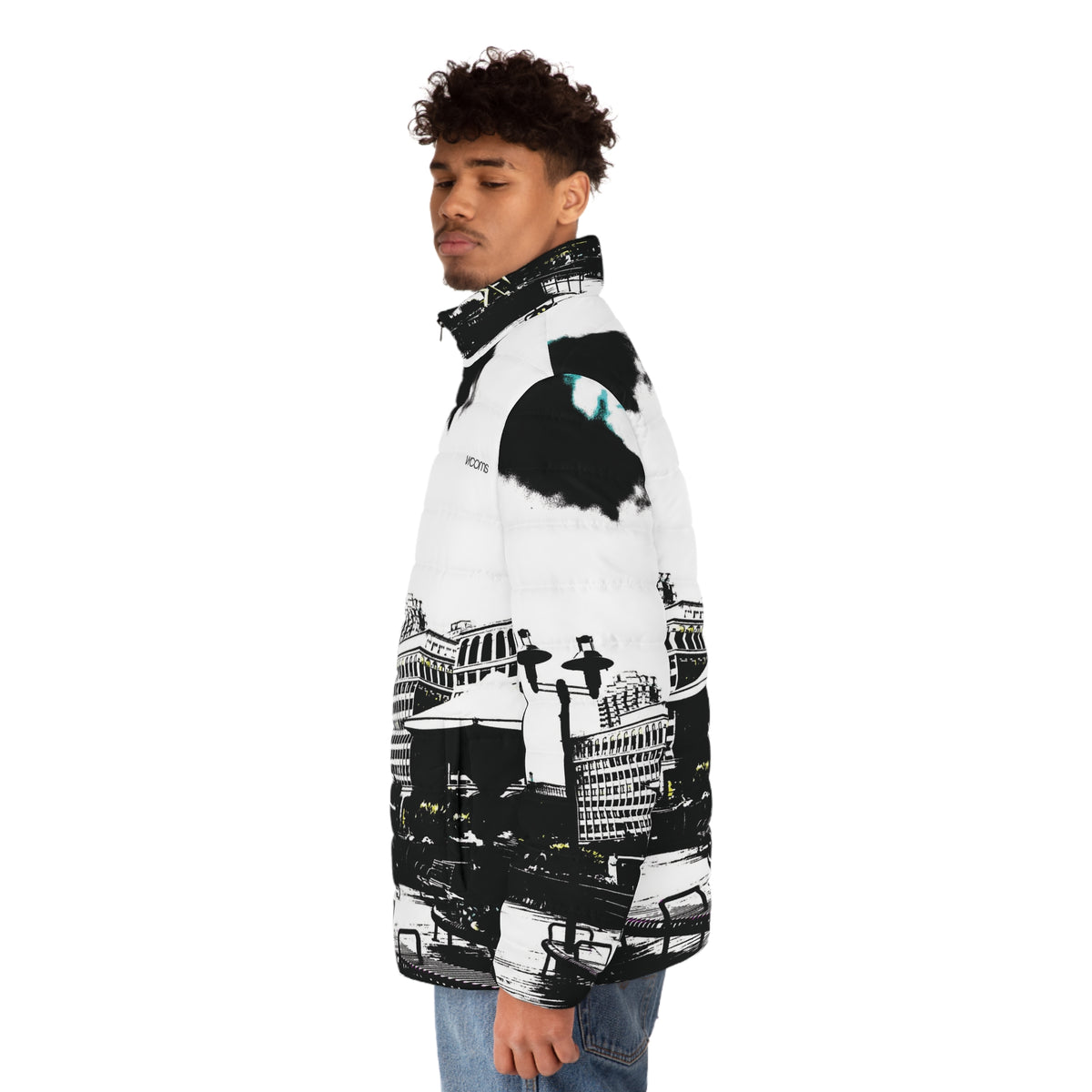 Cityscape Men’s Puffer Jacket — Black & Teal Urban