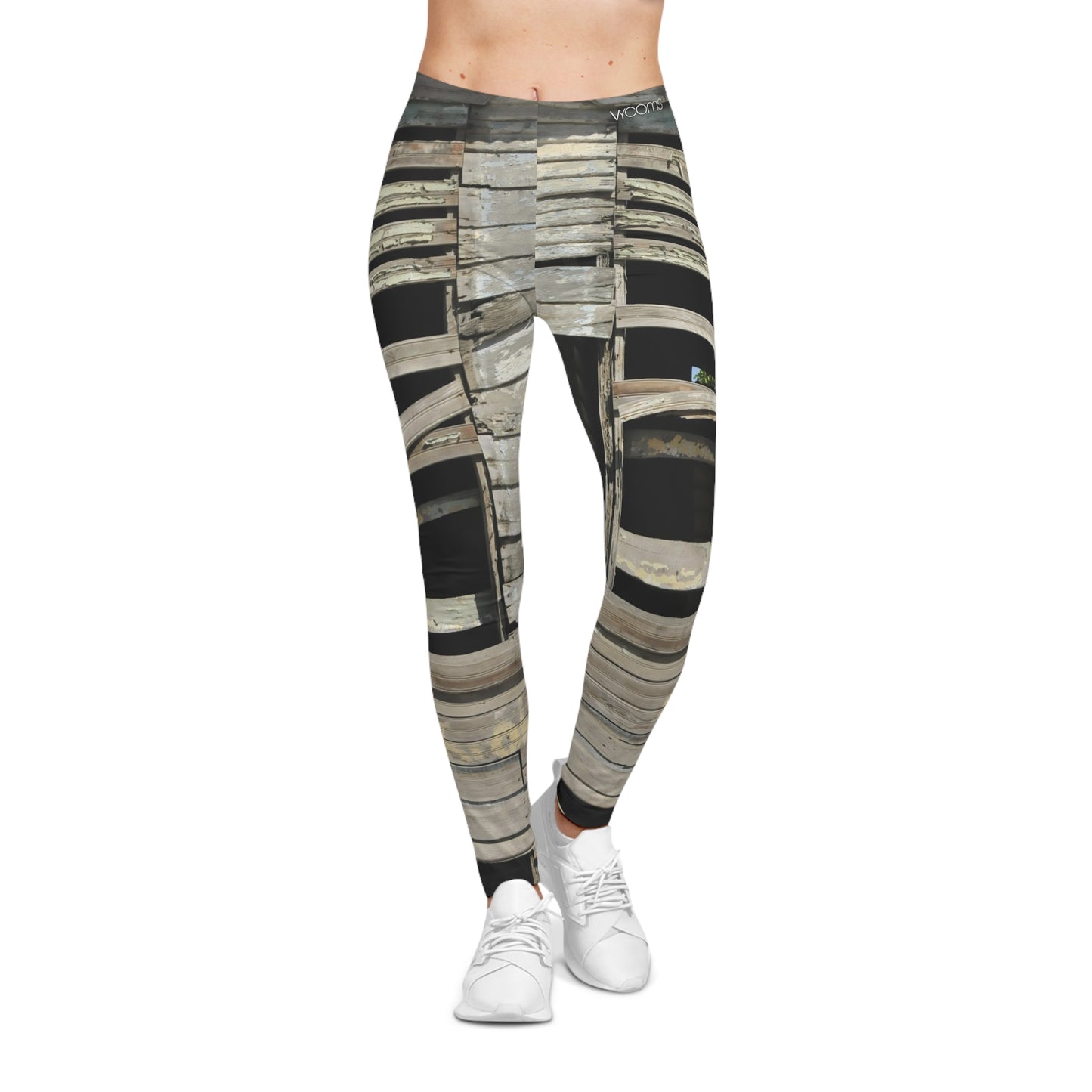 Rustic Weathered Wood Window Leggings — Distressed Barnboard Yoga Pants