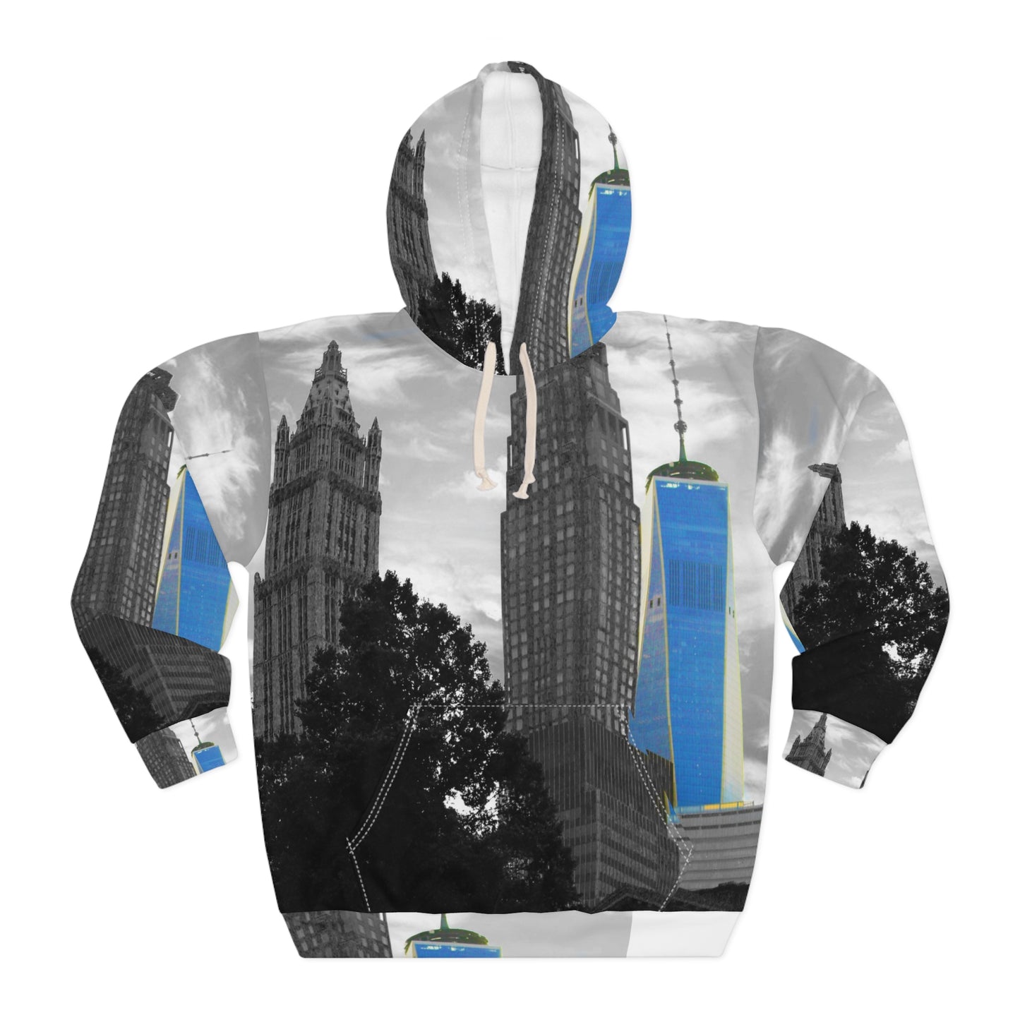 Unisex Pullover Hoodie decorated with a beautiful New York urban landscape image.