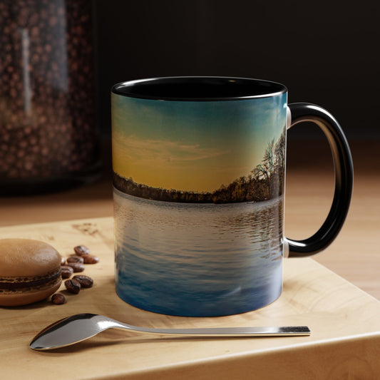 Two Tones, 11oz Ceramic Coffe Mug with Elegant High-Res, Full Color Natural Landscape Image.