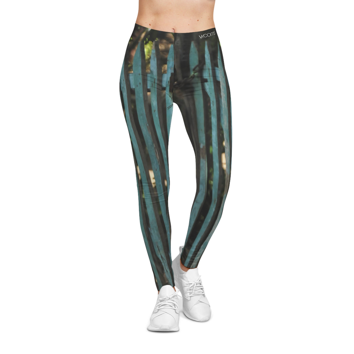 Leggings con estampado de valla vintage en color cerceta — Casual para mujer