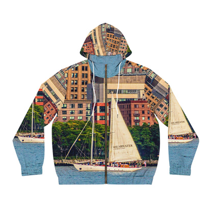 Sailboat Cityscape Zip Hoodie — Men’s Nautical Jacket