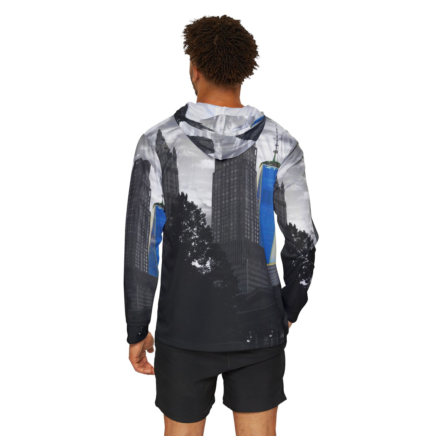Lower Manhattan NYC Skyline Waterproof Warmup Hoodie — One World Trade Center Design