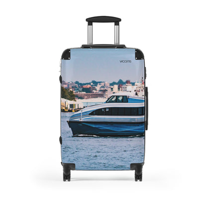 Harbor Boat Photo Carry-On Suitcase — Coastal Seaside Travel Luggage