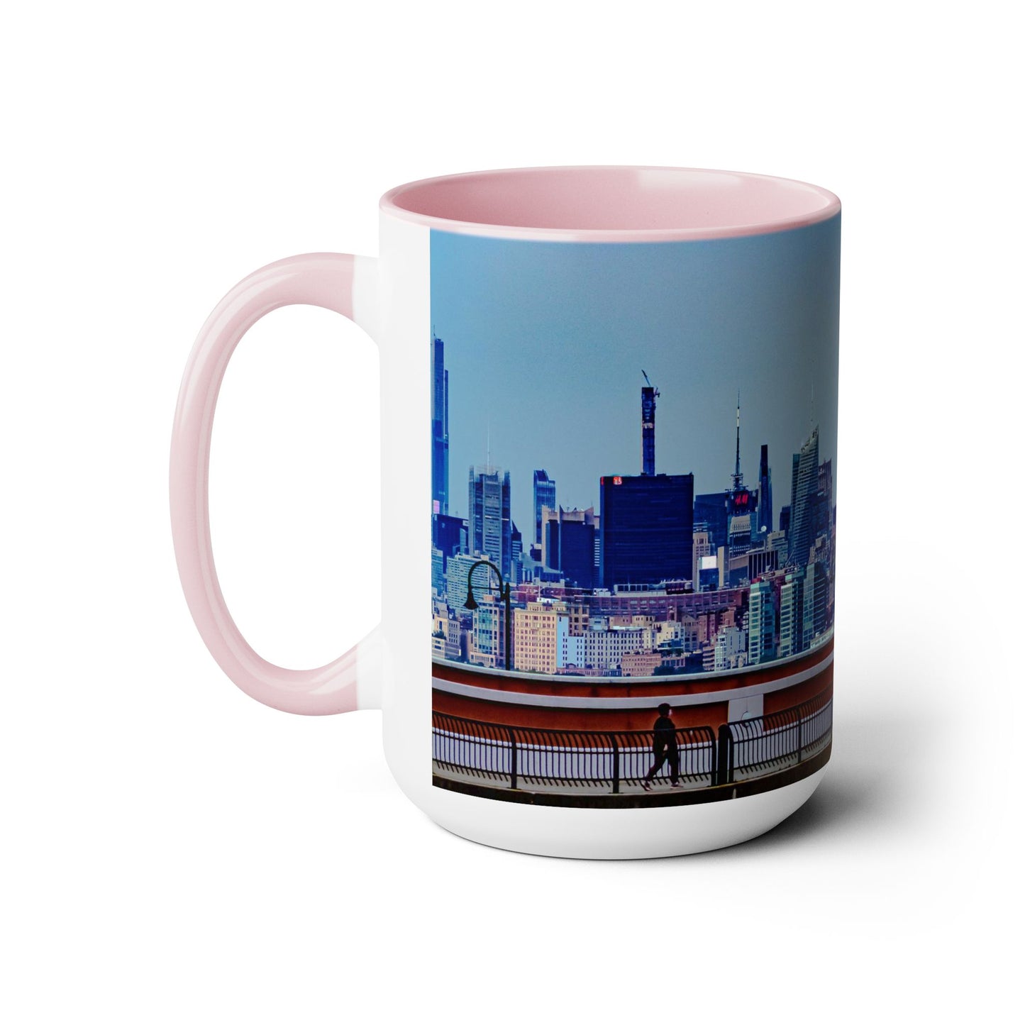 Two Tone Ceramic, 15oz Coffee Mug, Printed with a High-Res Elegant New York Sky Line Image