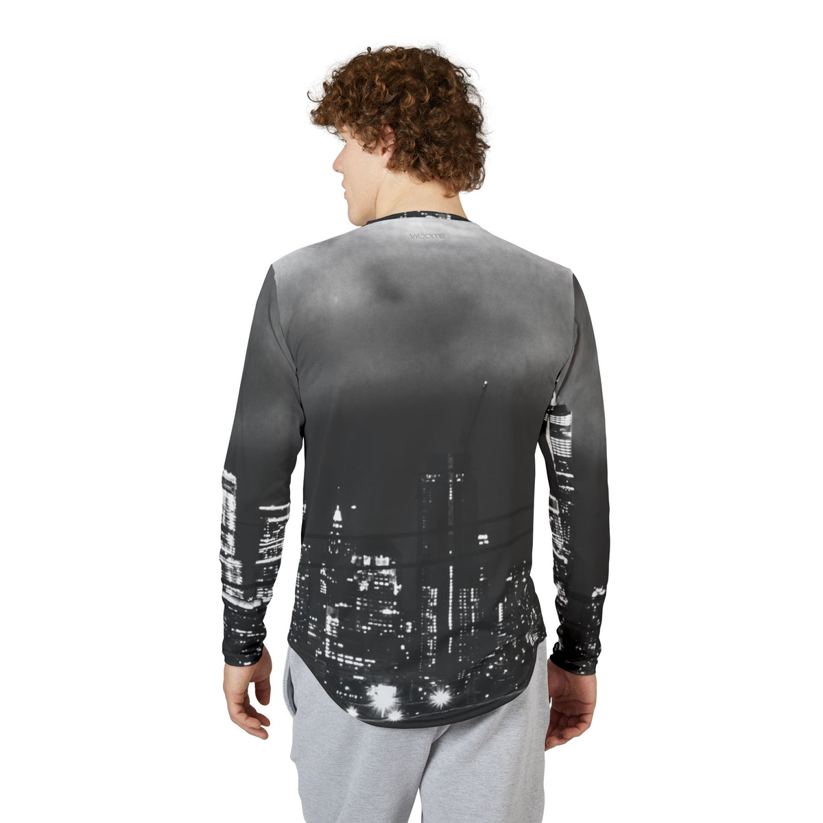 Men’s Long Sleeve Shirt – Black and White New York Night City Skyline