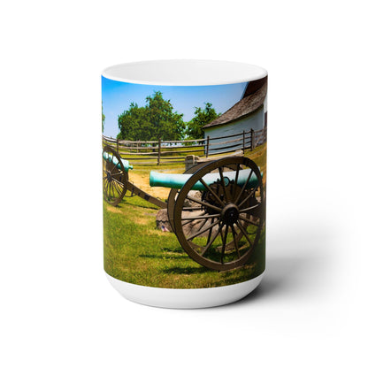 Elegant 15oz Ceramic Coffee Mug Printed with a Gettysburg Battle Field Cannon.