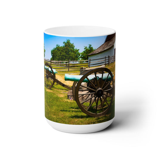Elegant 15oz Ceramic Coffee Mug Printed with a Gettysburg Battle Field Cannon.