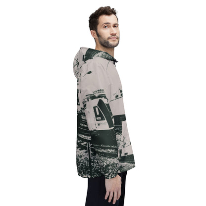 NJ Train Station Windbreaker Jacket — High-Contrast Train