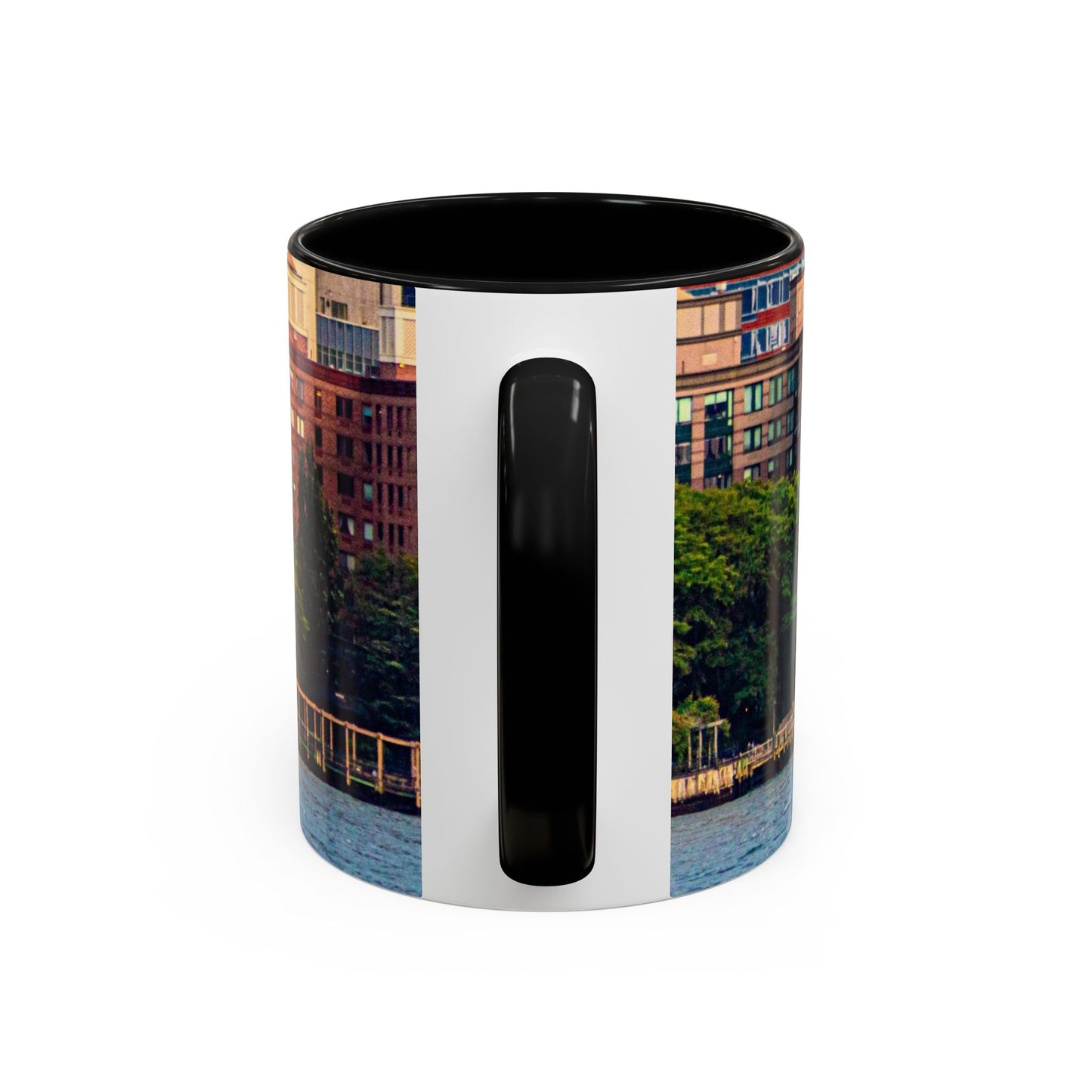 Two Tone Ceramic, 11oz Coffe Mug, Printed with a High-Res Elegant Image of a Saul Boat at the Hudson River, New York.