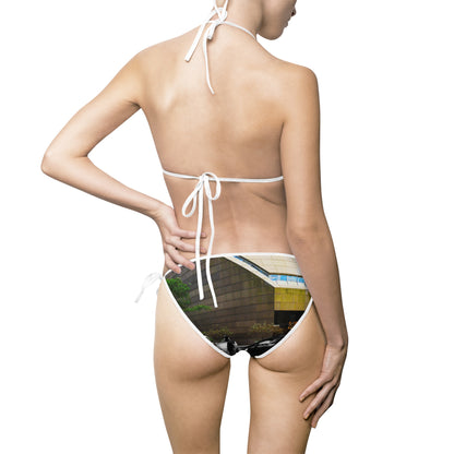 Abstract Earth Tone Triangle Bikini — Women's Tie-Side Swimsuit