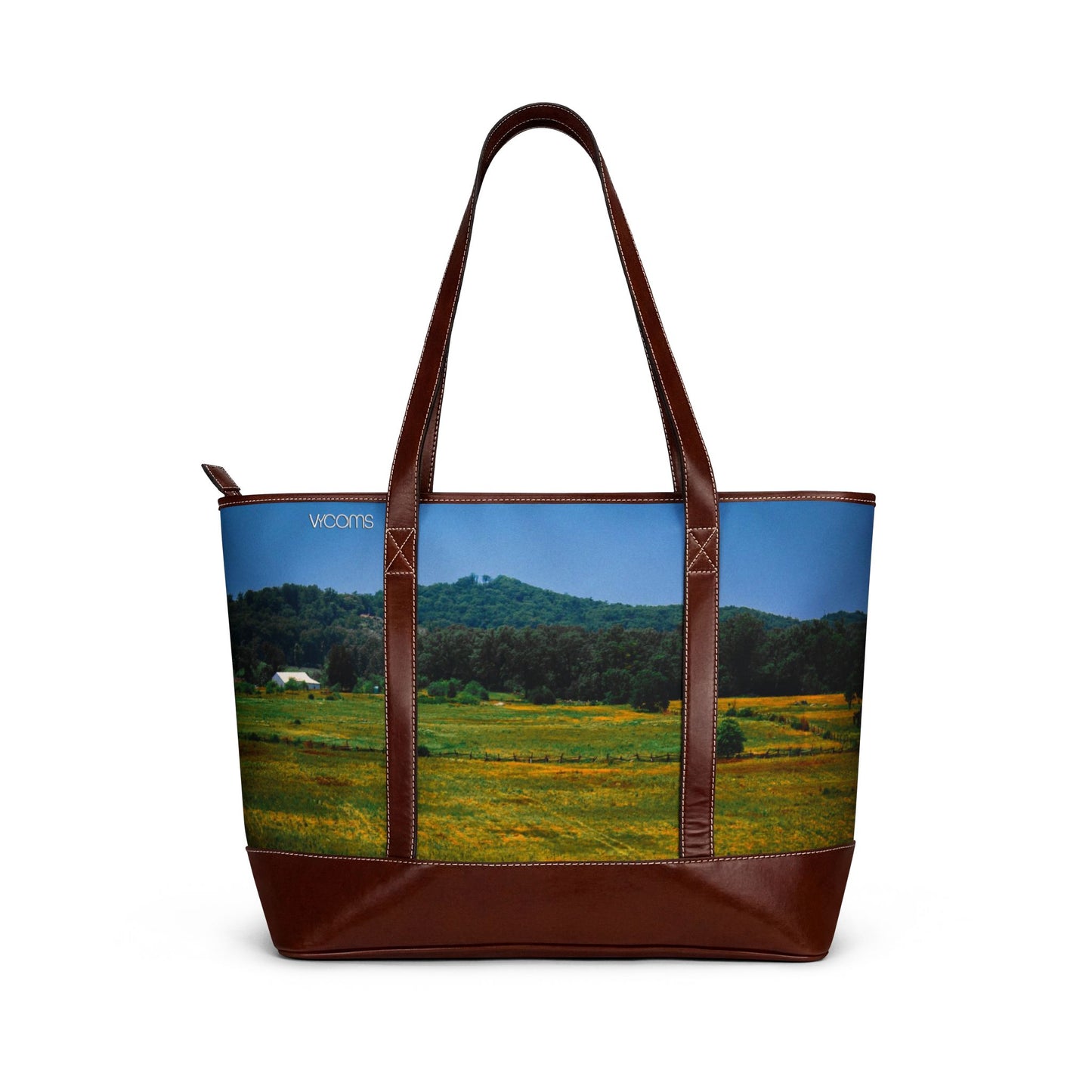 Countryside Landscape Tote Handbag – Scenic Field & Mountains Shoulder Bag