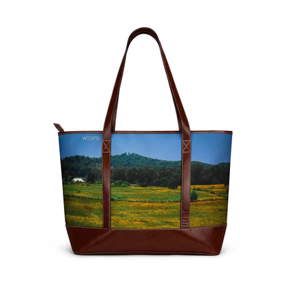 Countryside Landscape Tote Handbag – Scenic Field & Mountains Shoulder Bag