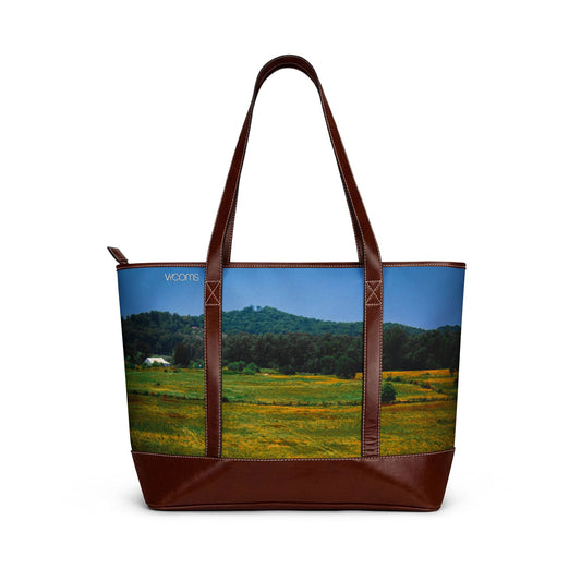 Countryside Landscape Tote Handbag – Scenic Field & Mountains Shoulder Bag