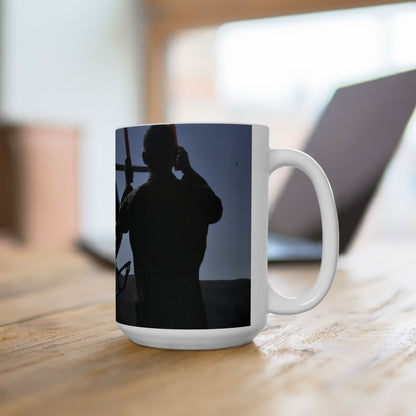 Elegant 15oz Ceramic Coffee Mug printed with a beautiful image of a landing helicopter.