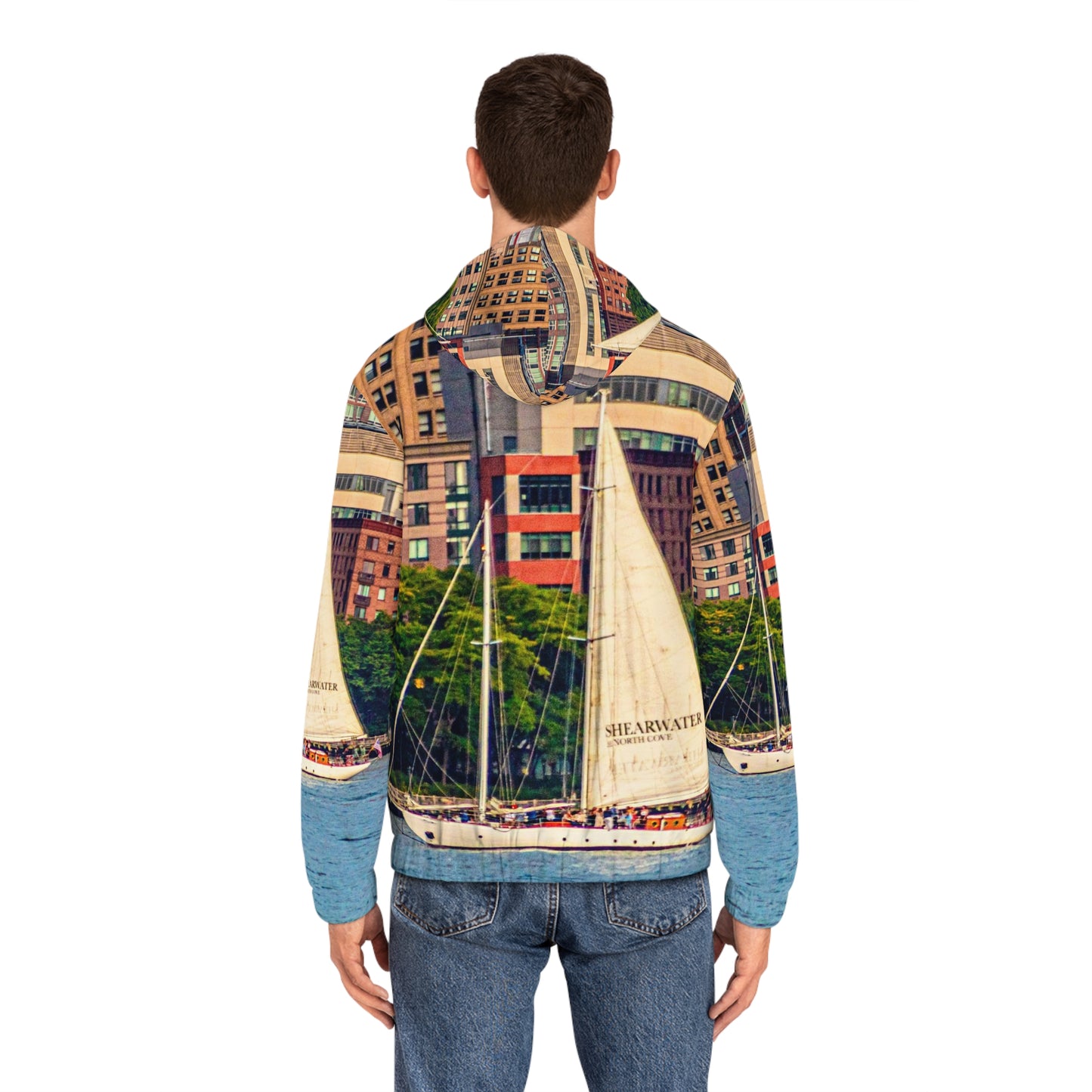 Sailboat Cityscape Zip Hoodie — Men’s Nautical Jacket