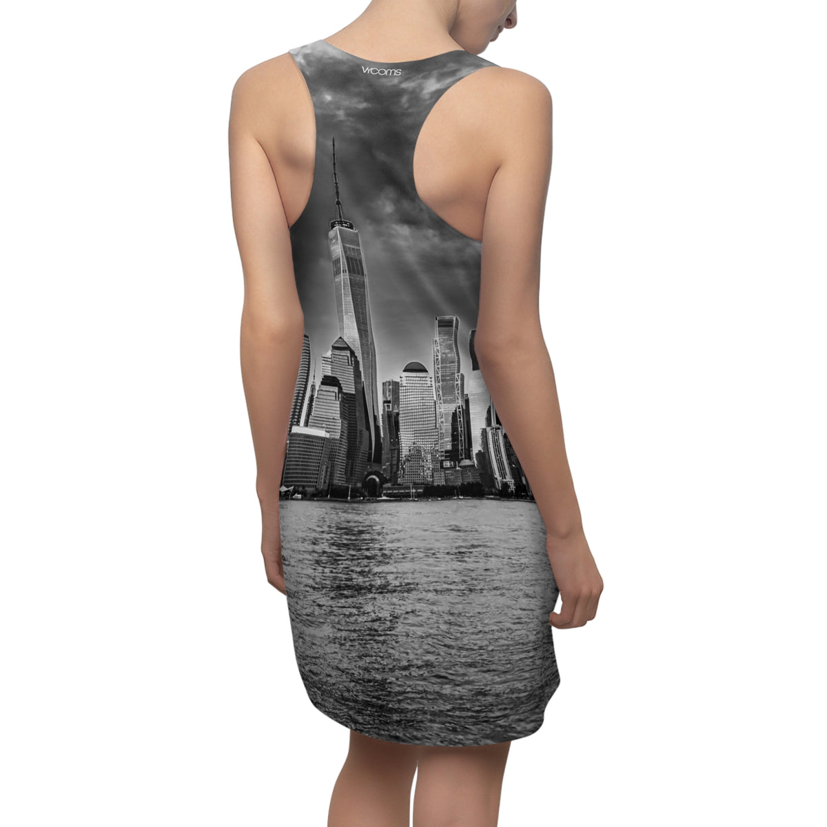 City Skyline Racerback Dress — Black & White New York Waterfront Print
