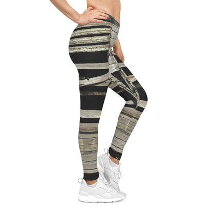 Rustic Weathered Wood Window Leggings — Distressed Barnboard Yoga Pants