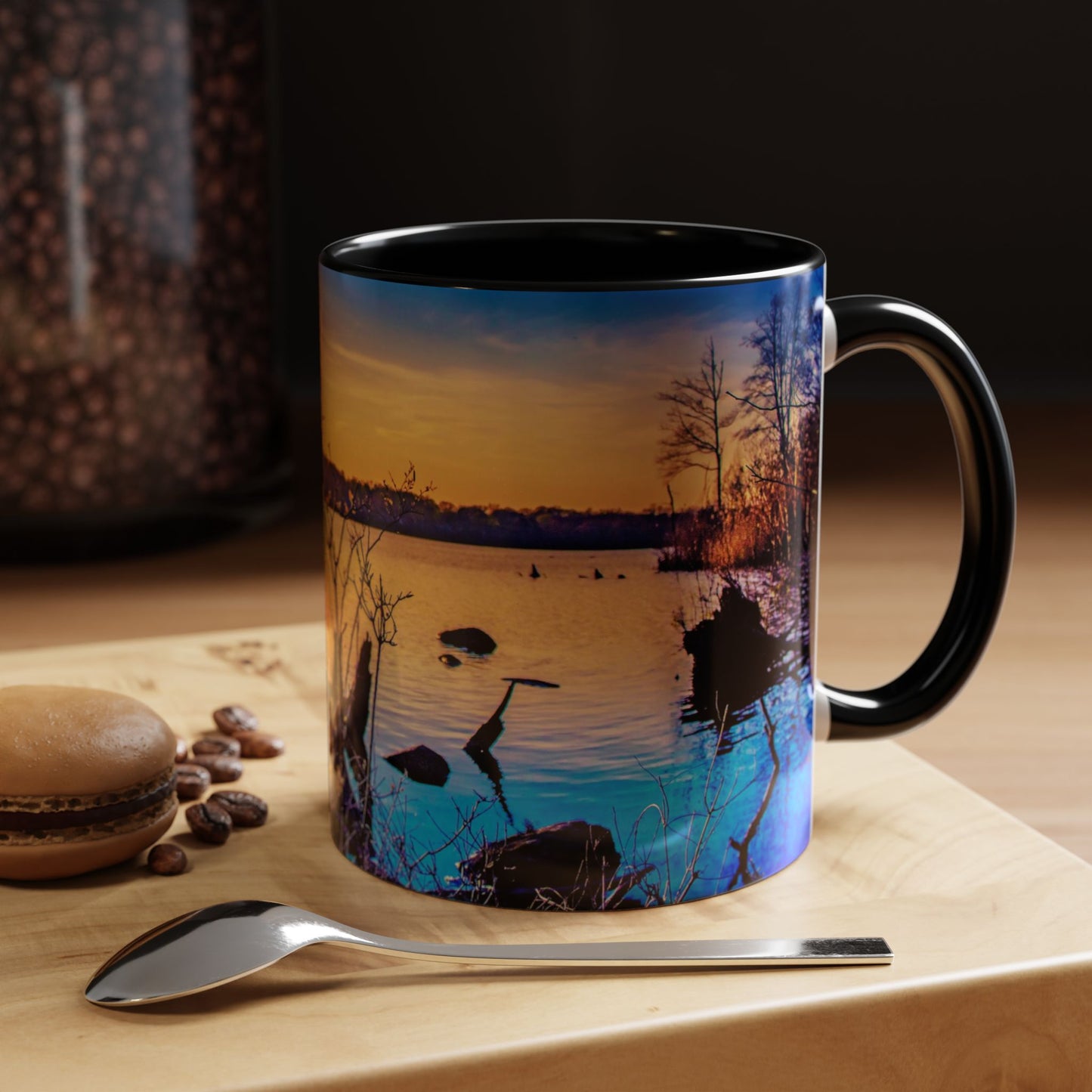 Two Tones, 11oz Accent, Ceramic Coffe Mug with Elegant High-Res, Full Color Natural Landscape Image.