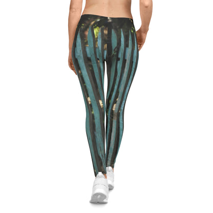 Teal Vintage Fence Pattern Leggings — Women's Casual