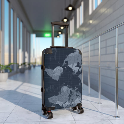 World Map Carry-On Suitcase - Vintage Navy Travel Luggage