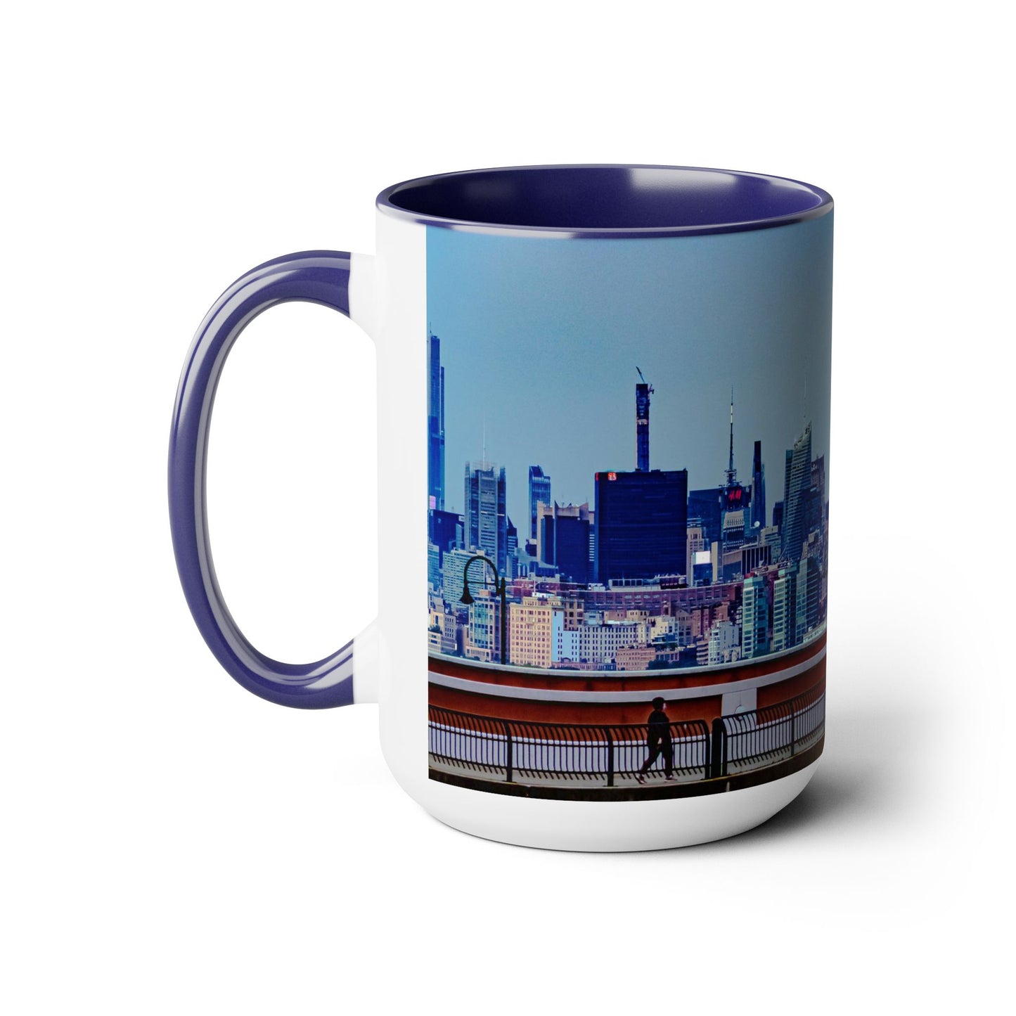 Two Tone Ceramic, 15oz Coffee Mug, Printed with a High-Res Elegant New York Sky Line Image