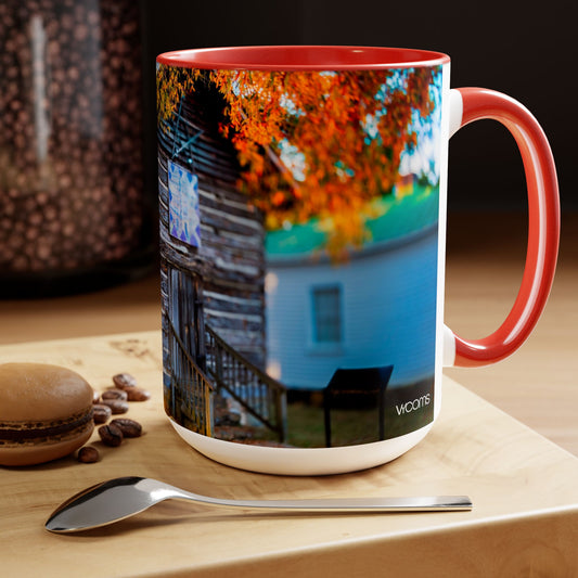 Two Tone Ceramic, 15oz Coffee Mug, Printed with a High-Res Beautiful Roxboro, NC Country Landscape.