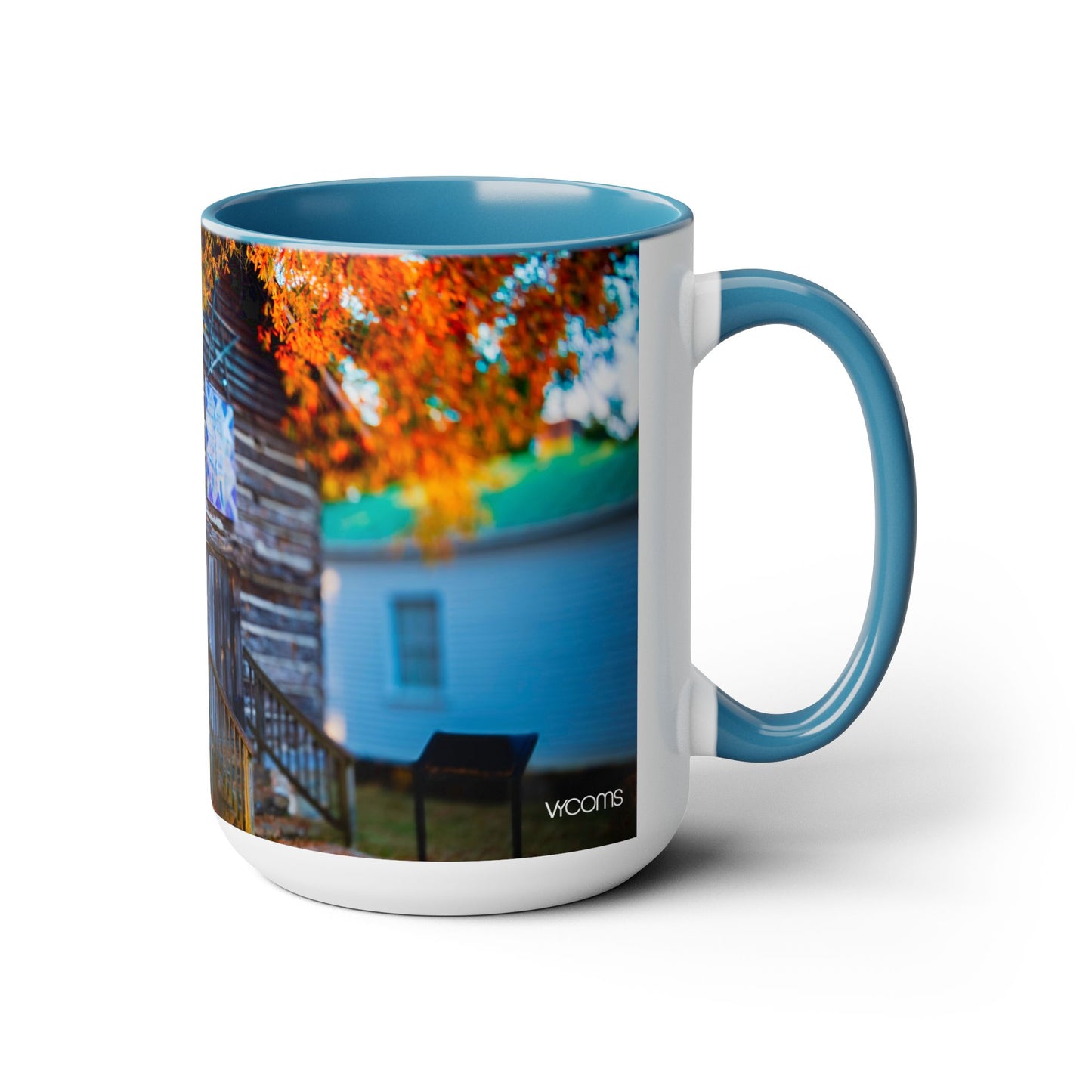 Two Tone Ceramic, 15oz Coffee Mug, Printed with a High-Res Beautiful Roxboro, NC Country Landscape.
