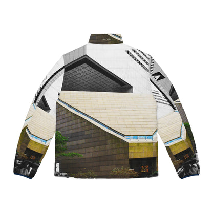 New York Architectural Puffer Jacket — Middle Town Modern Concrete Church