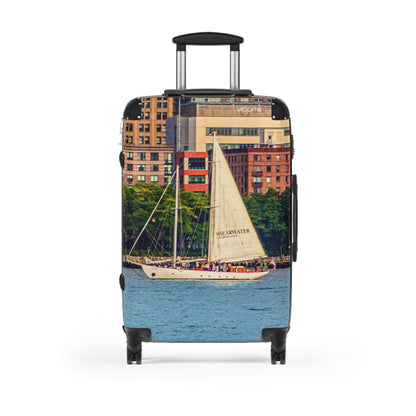 Sailboat Harbor Carry-On Suitcase — Nautical Travel Luggage with City Marina Print