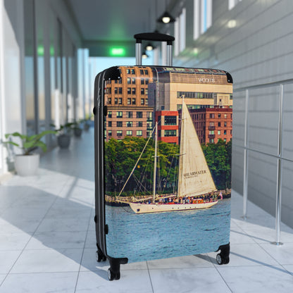 Sailboat Harbor Carry-On Suitcase — Nautical Travel Luggage with City Marina Print