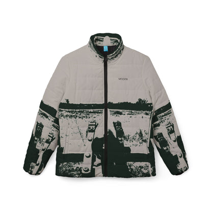Women’s Puffer Jacket – Vintage Black-and-White Winter Landscape Design