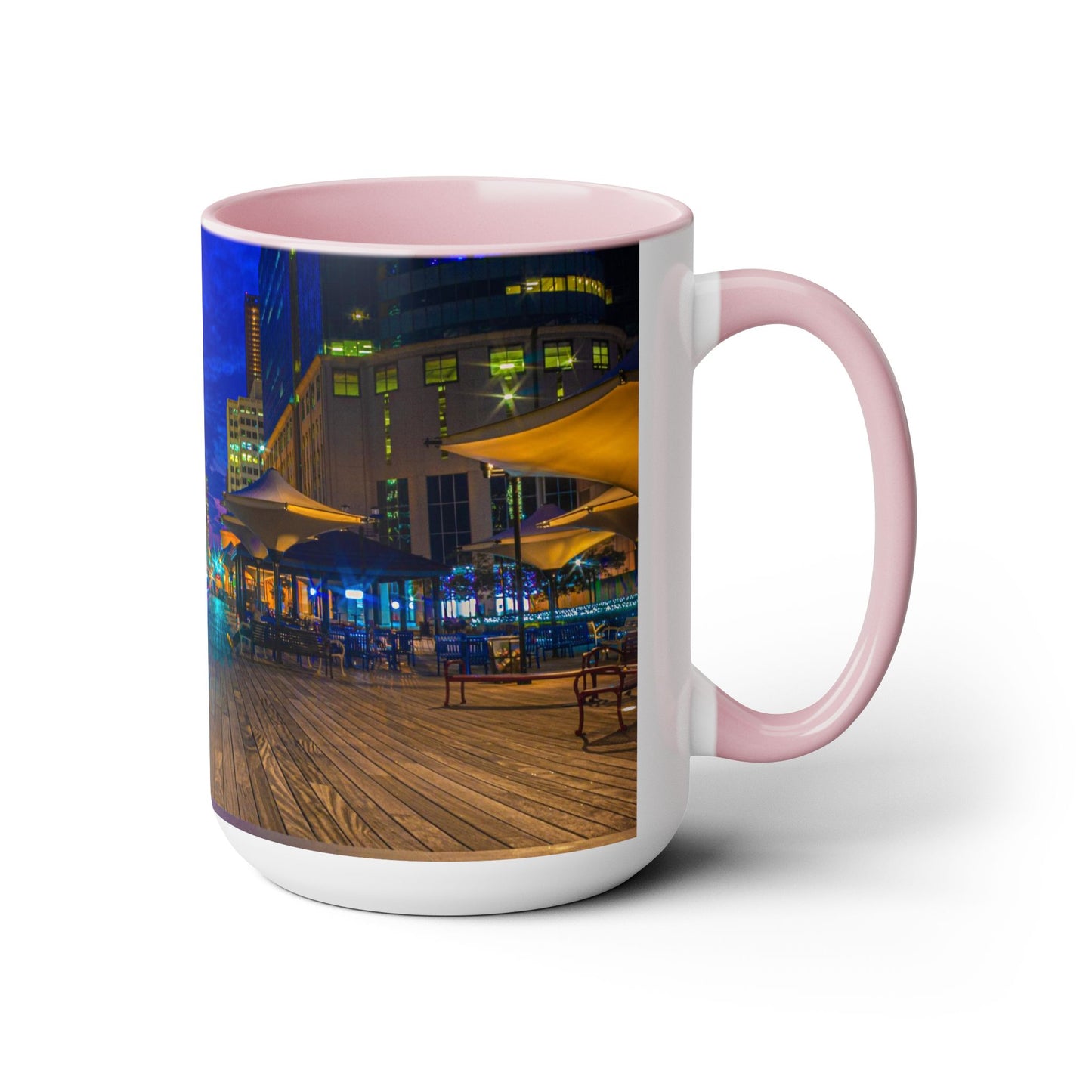 Two Tone, 15oz Ceramic Coffee Mug, Printed with a High-Res Beautiful Urban Landscape from Exchange Place, New Jersey.