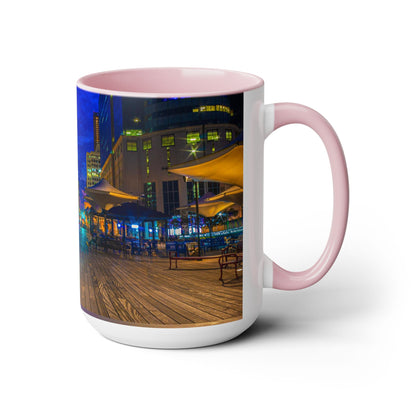 Two Tone, 15oz Ceramic Coffee Mug, Printed with a High-Res Beautiful Urban Landscape from Exchange Place, New Jersey.