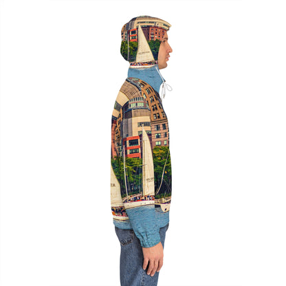 Sailboat Cityscape Zip Hoodie — Men’s Nautical Jacket