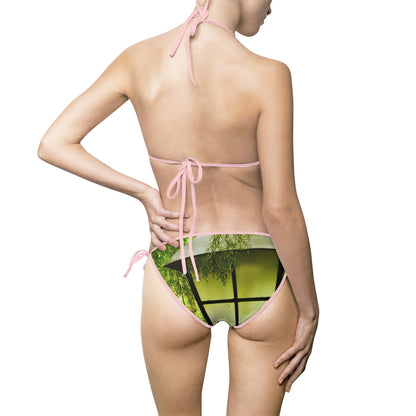 Green Glass Street Lamp Bikini — Tropical Tile Triangle Swimsuit