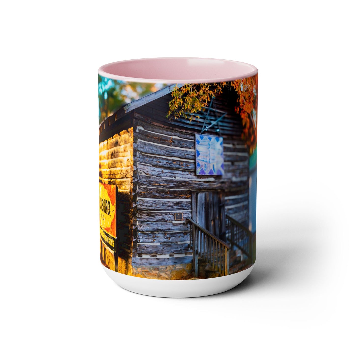 Two Tone Ceramic, 15oz Coffee Mug, Printed with a High-Res Beautiful Roxboro, NC Country Landscape.