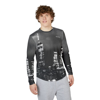 Men’s Long Sleeve Shirt – Black and White New York Night City Skyline