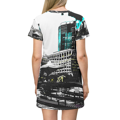 Cityscape Print Dress — Urban Skyline