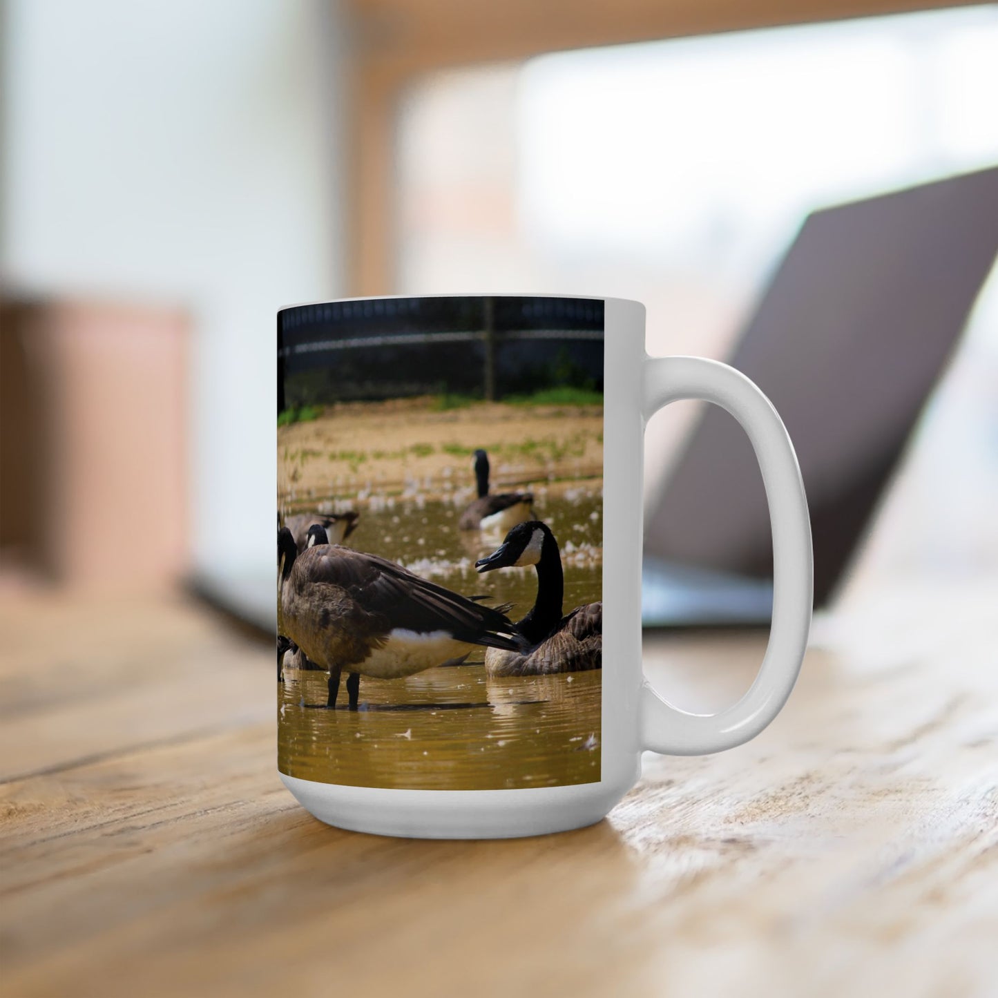 Elegant 15oz Ceramic Coffee Mug printed with beautiful wild ducks scene.