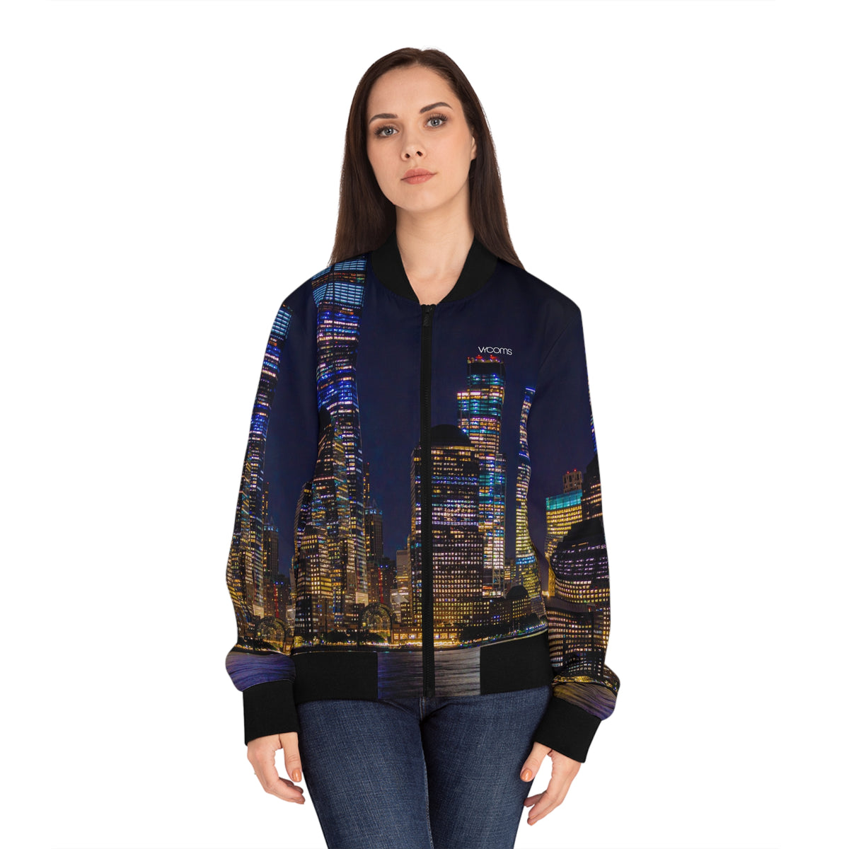 Women's Bomber Jacket - Manhattan Skyline Nocturne